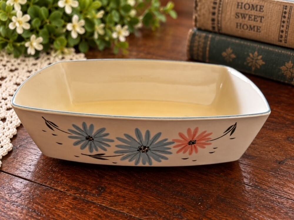 Franciscan Maytime Rectangular Vegetable Bowl Blue Pink Flowers Vintage USA